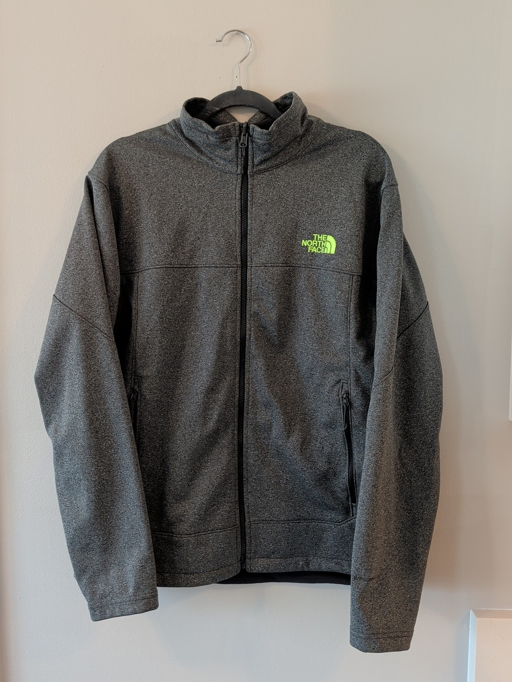 The North Face Men's Gray Full-Zip Jacket with Neon Logo